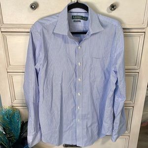 Mens Ralph Lauren pinstripe blue button down shirt classic fit size 16